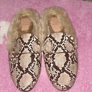Snake Print faux fur mules